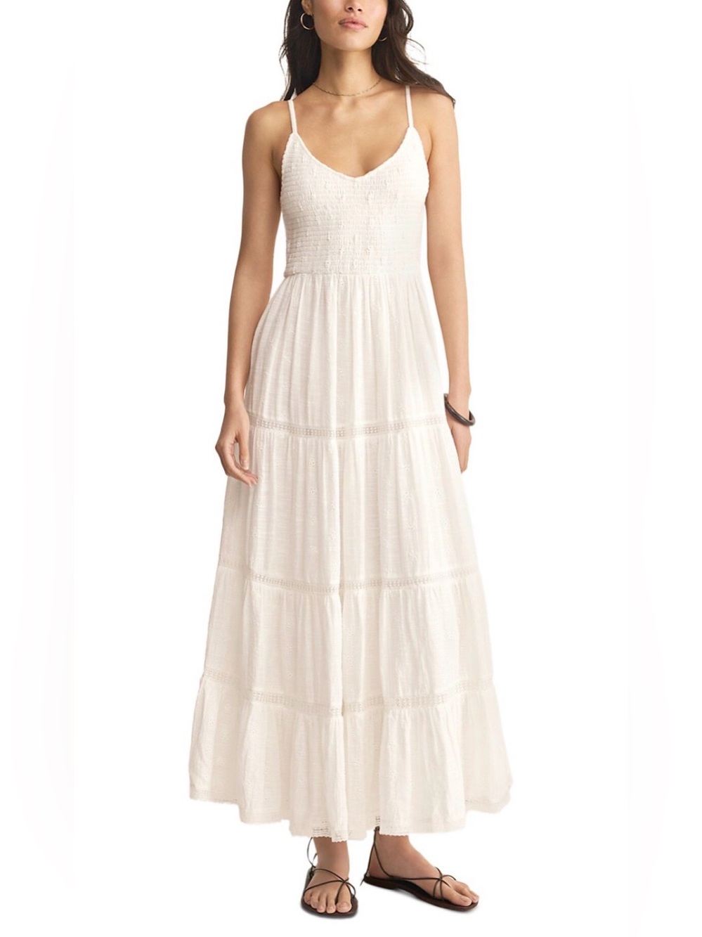 White Smocked Maxi Dress with Spaghetti Straps